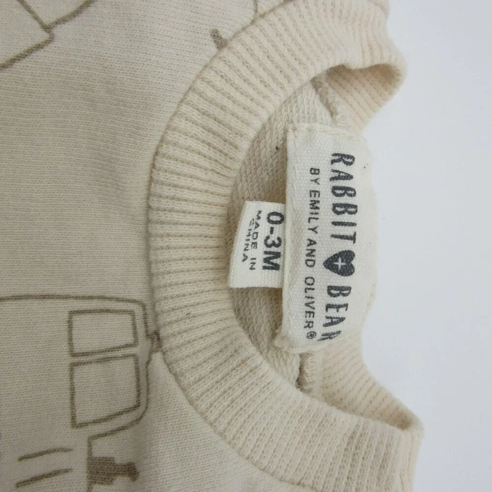 Rabbit and Bear Outfit Organic Cotton Beige Trucks Tractors Comfy Baby 3 Months